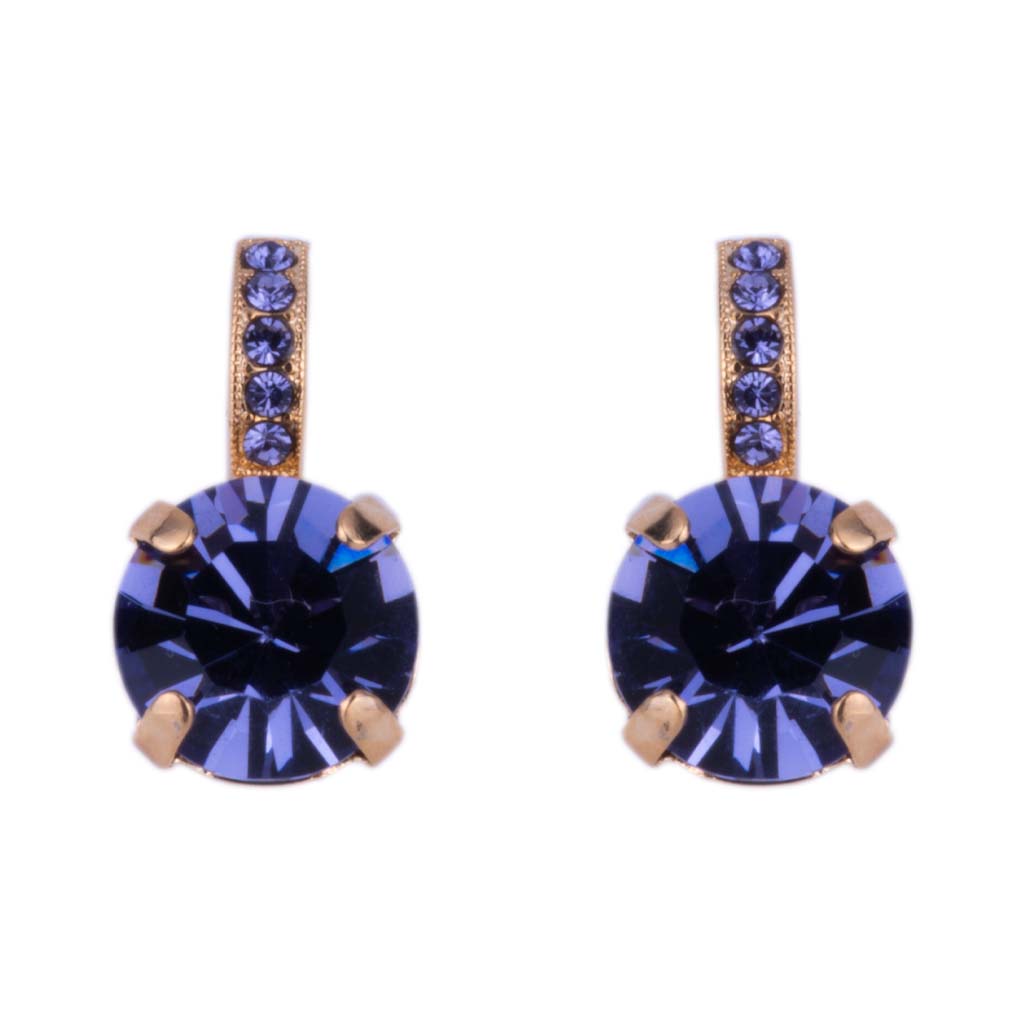Lovable Embellished Single Stone Leverback Earrings in "Tanzanite" - Yellow Gold