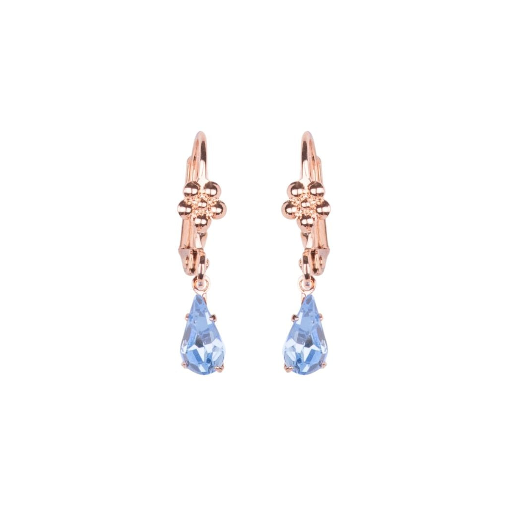 Flower Tear Drop Earrings in "Light Sapphire" - Rose Gold