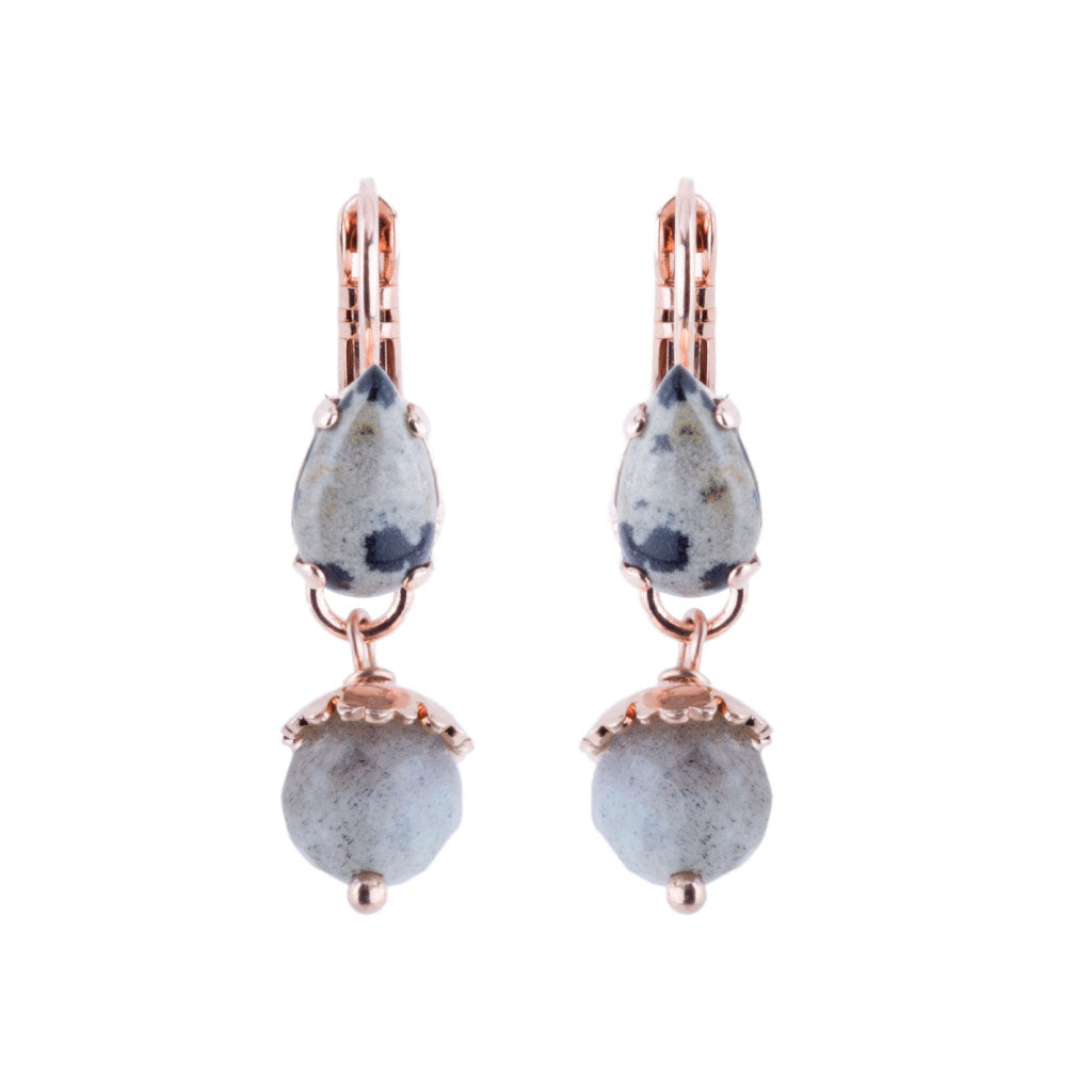 Small Pear Leverback Earrings with Drop in "Nightfall" - Rose Gold