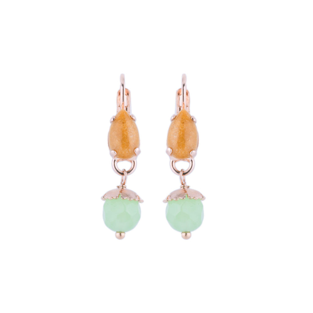 Small Pear Leverback Earrings with Drop in "Terra" - Rose Gold