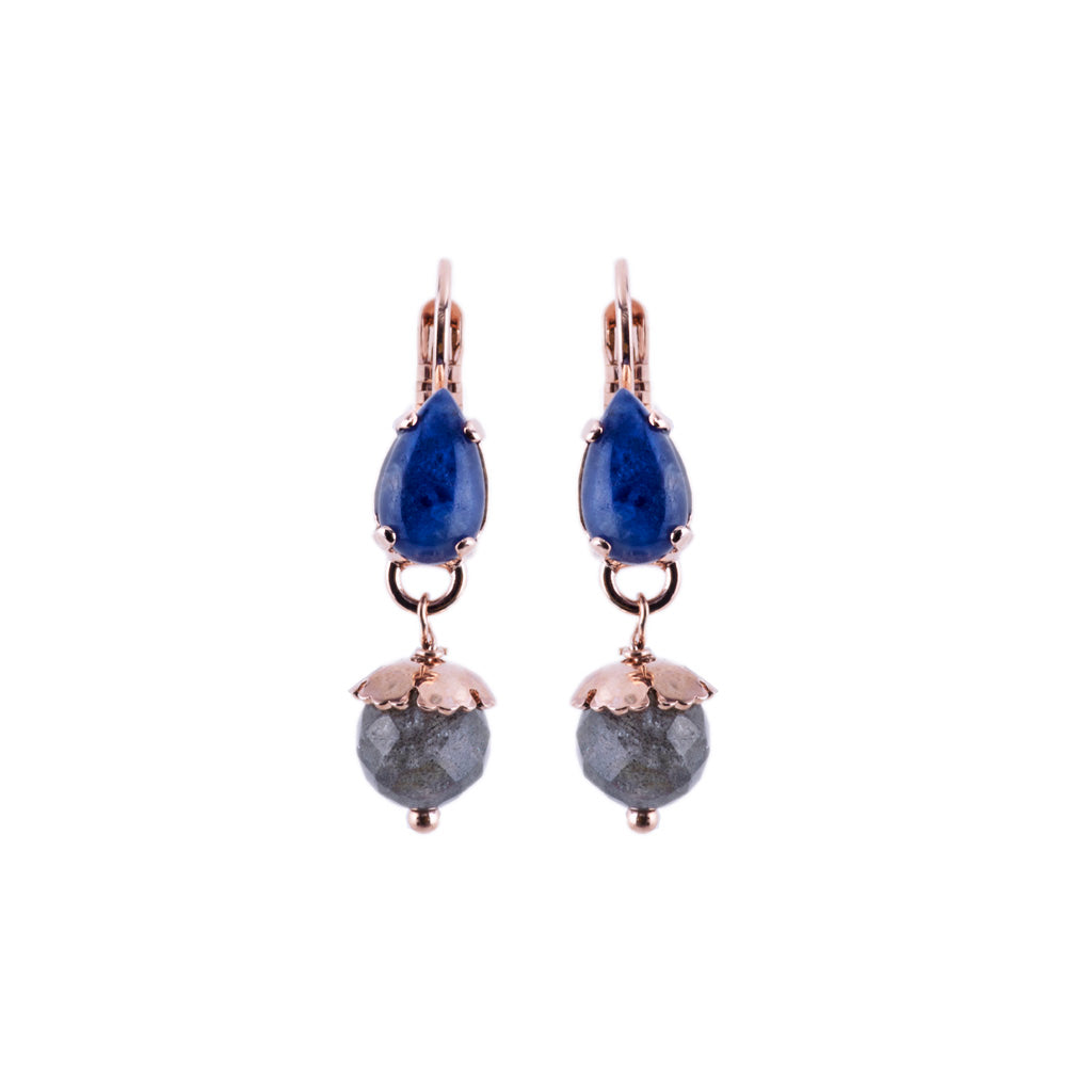 Small Pear Leverback Earrings with Drop in "Cascade" - Rose Gold