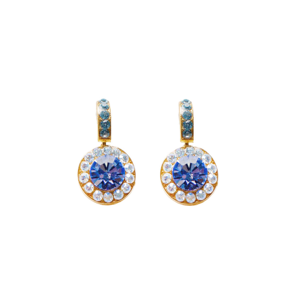 Large Embellished Halo Earrings in "Bay Blue"  - Yellow Gold