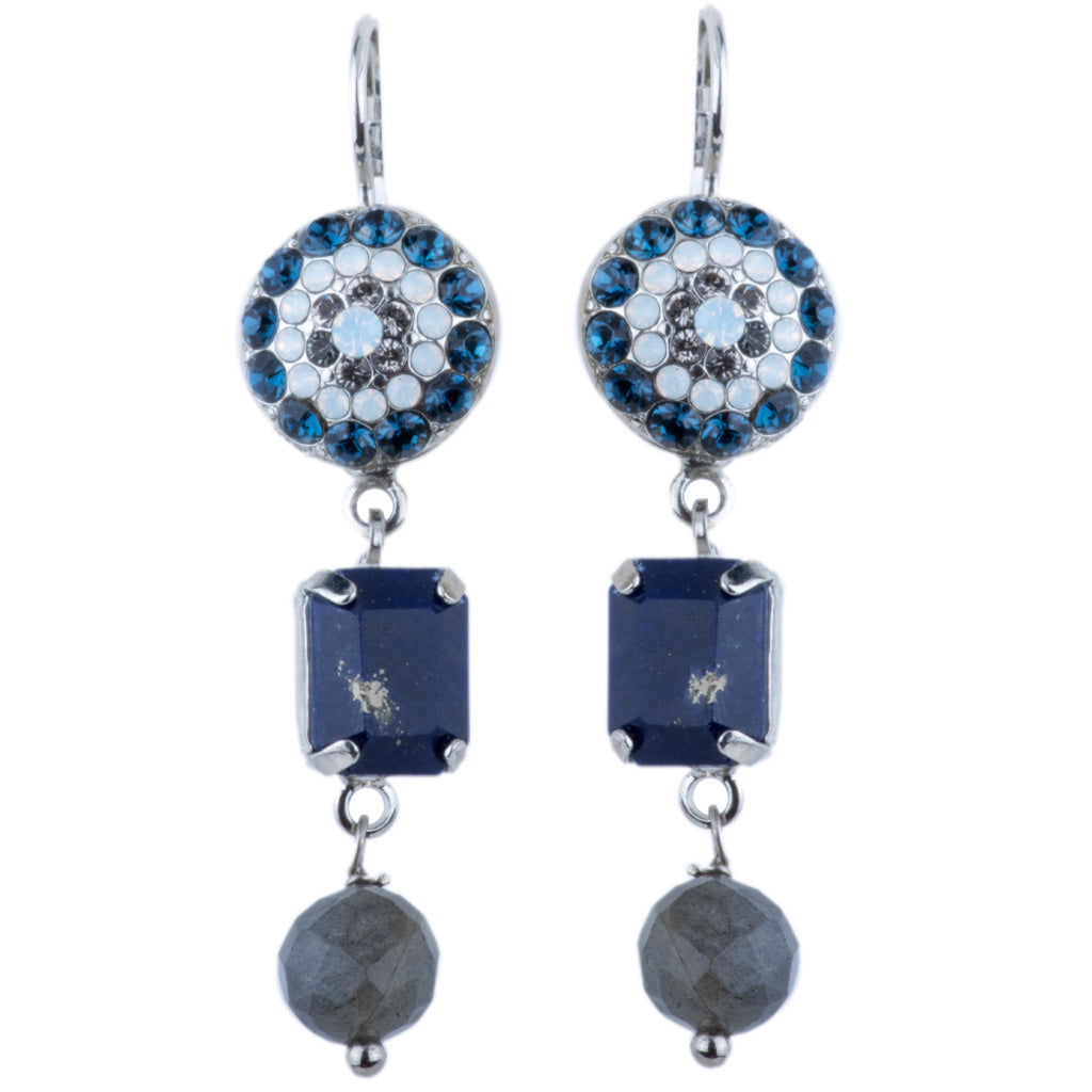 Round Pavé and Emerald Cut Leverback Earrings in "Nightfall" - Rhodium