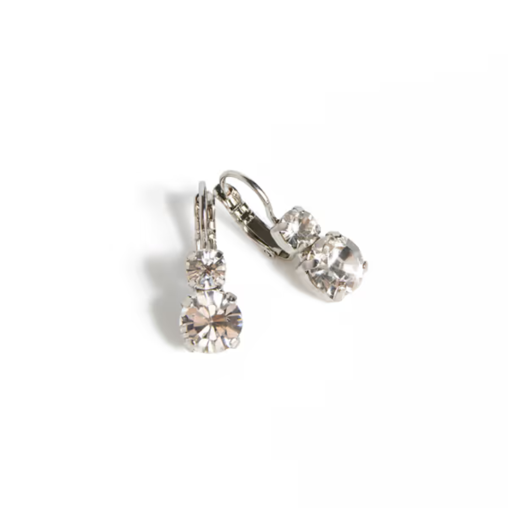 Medium Double Stone Leverback Earrings in "On a Clear Day" - Rhodium