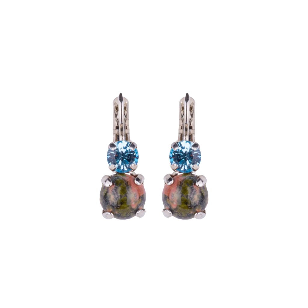 Medium Double Stone Leverback Earrings "Aqua Vista" - Rose Gold