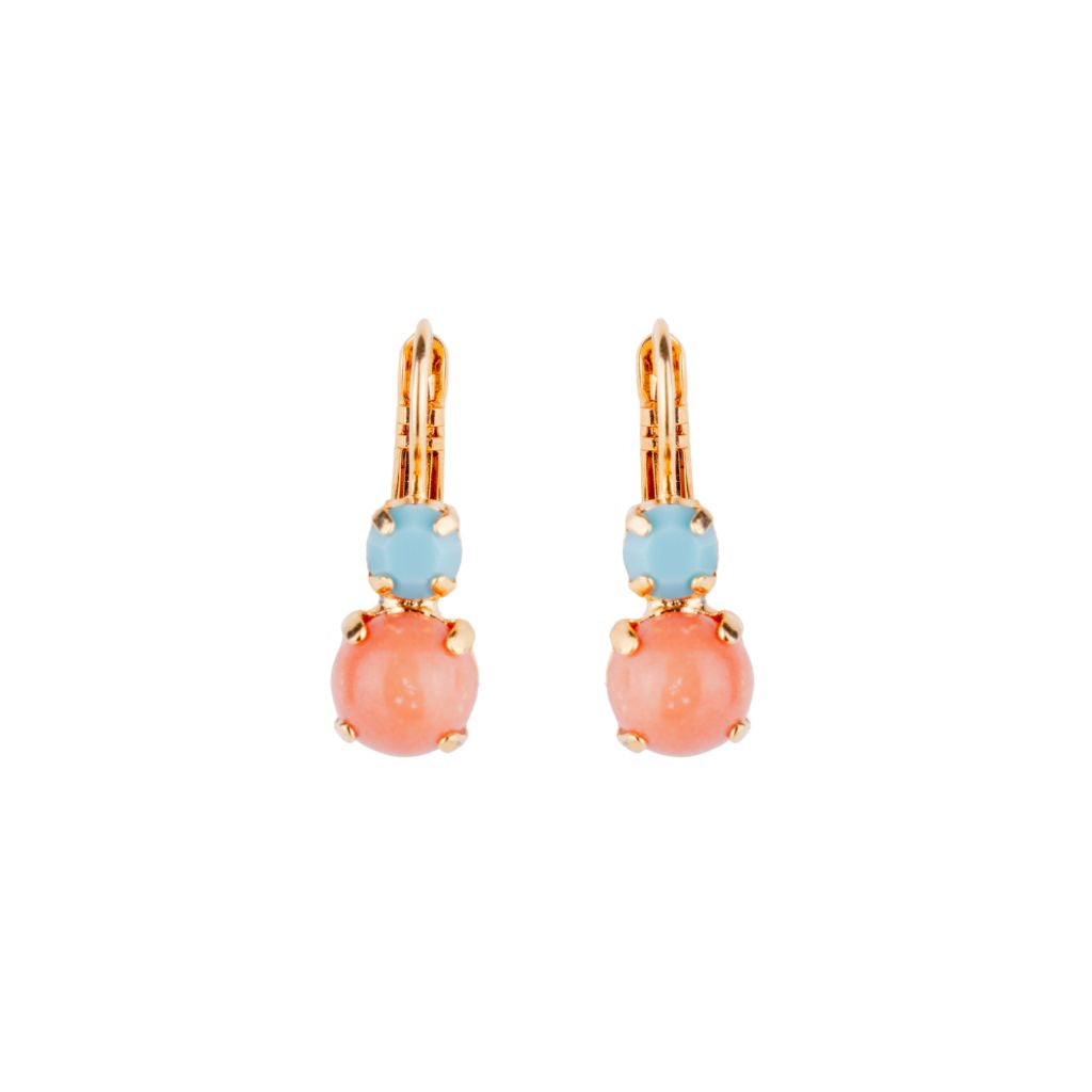 Medium Double Stone Leverback Earrings "Mythical Dusk" - Yellow Gold