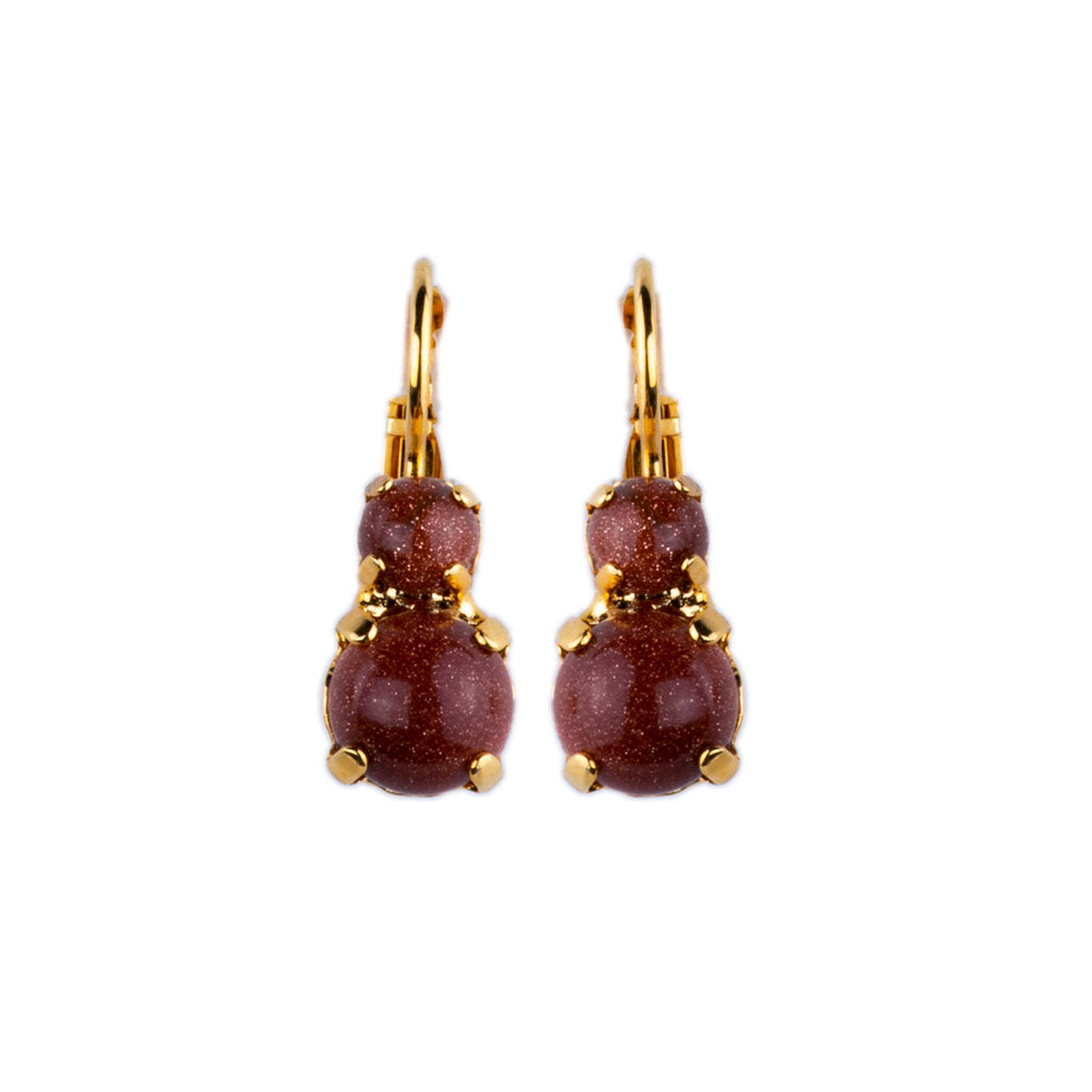 Medium Double Stone Leverback Earrings "Sunstone" - Rhodium