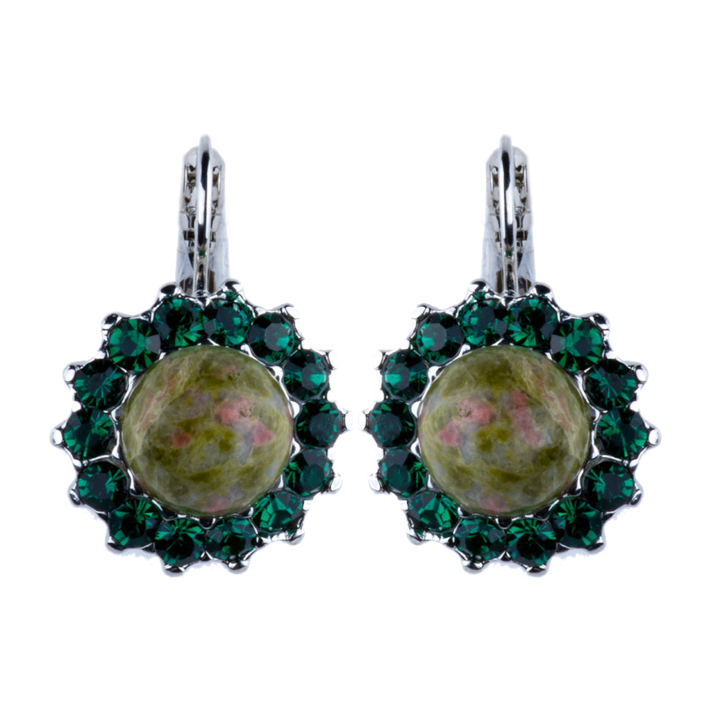 Extra Luxurious Rosette Leverback Earrings in "Deep Forest" - Rhodium