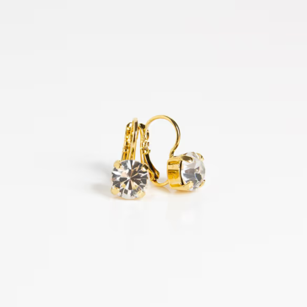 Medium Leverback Earrings in Clear - Yellow Gold