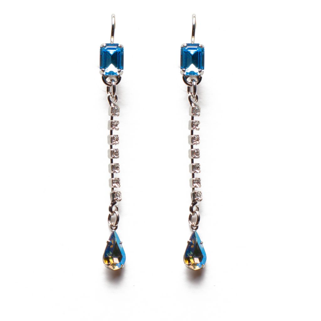 Petite Emerald & Crystal Dangle Earrings "Bay Blue" *Custom*