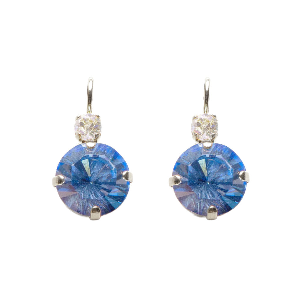 Extra Luxurious Double Stone Earrings in "Bay Blue"  - Rhodium