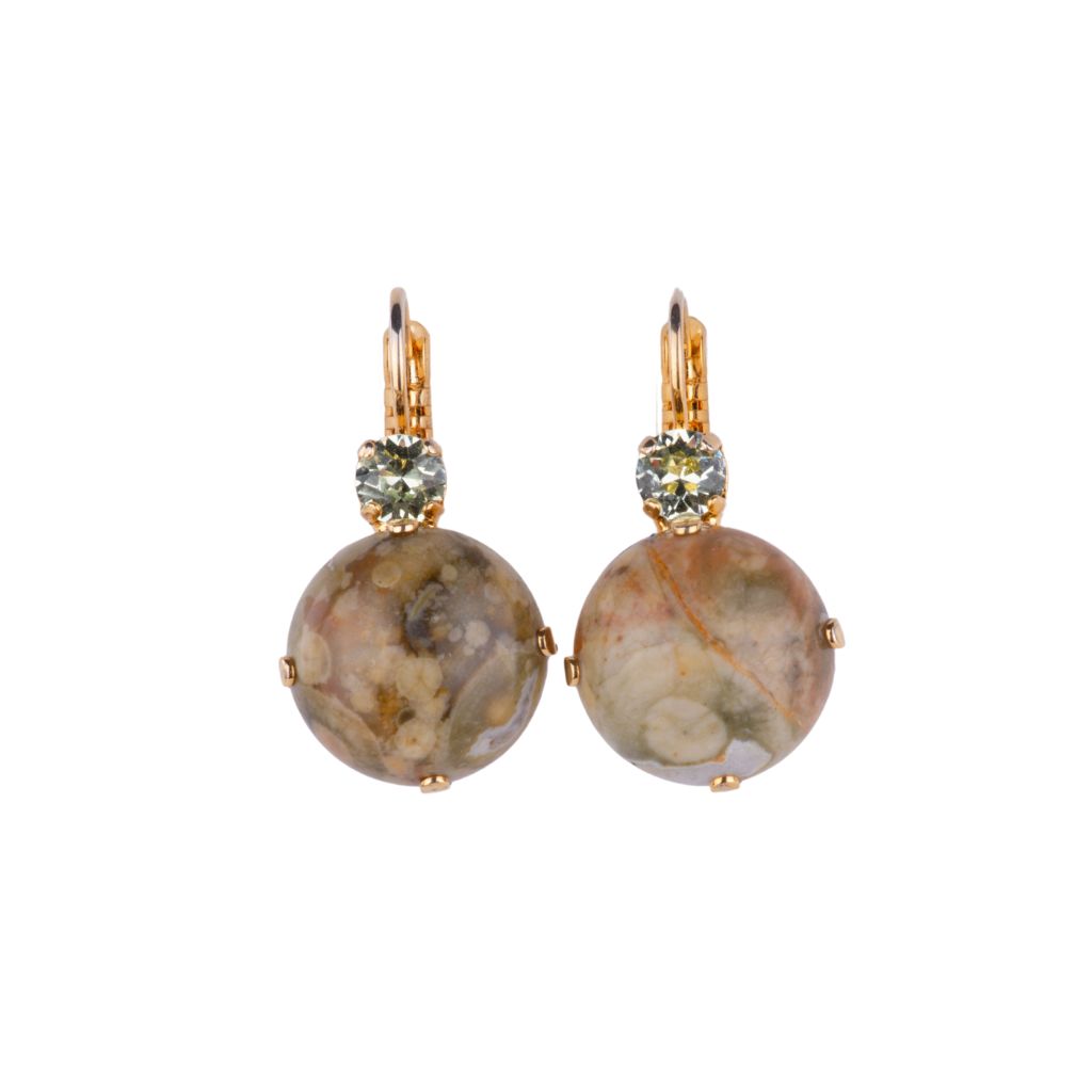 Extra Luxurious Double Stone Leverback Earrings in "Terra"  - Yellow Gold