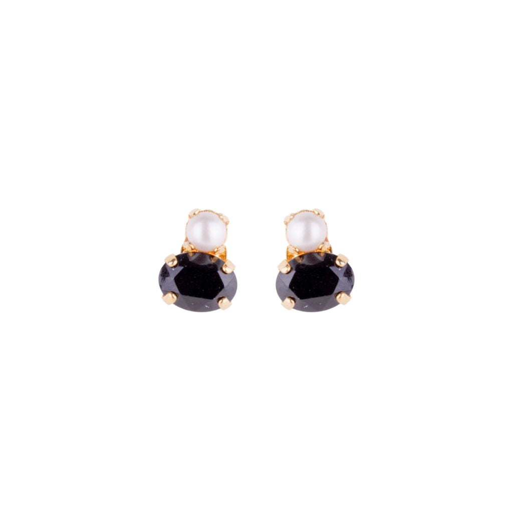 Small Oval and Round Earrings in "Obsidian Shores" - Yellow Gold