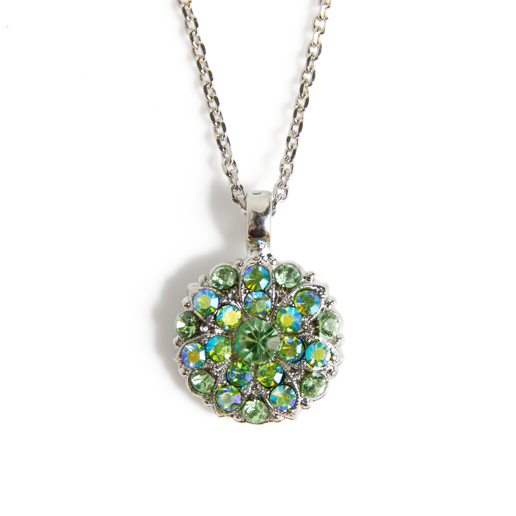 Guardian Angel Birthstone Pendant in "Aurora Borealis Peridot" - Rhodium