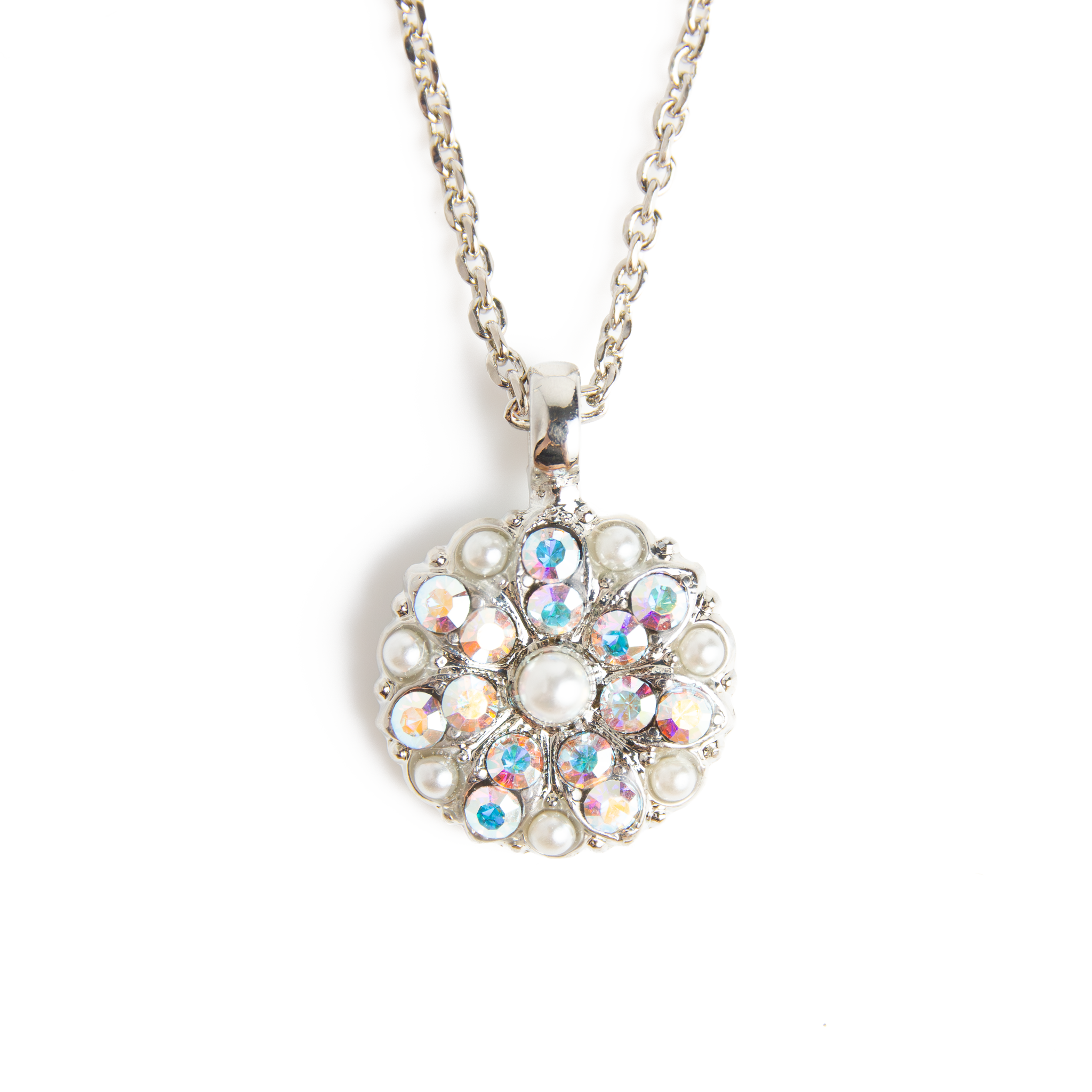 Guardian Angel Pendant "Pearl Aurora Borealis"- Rhodium