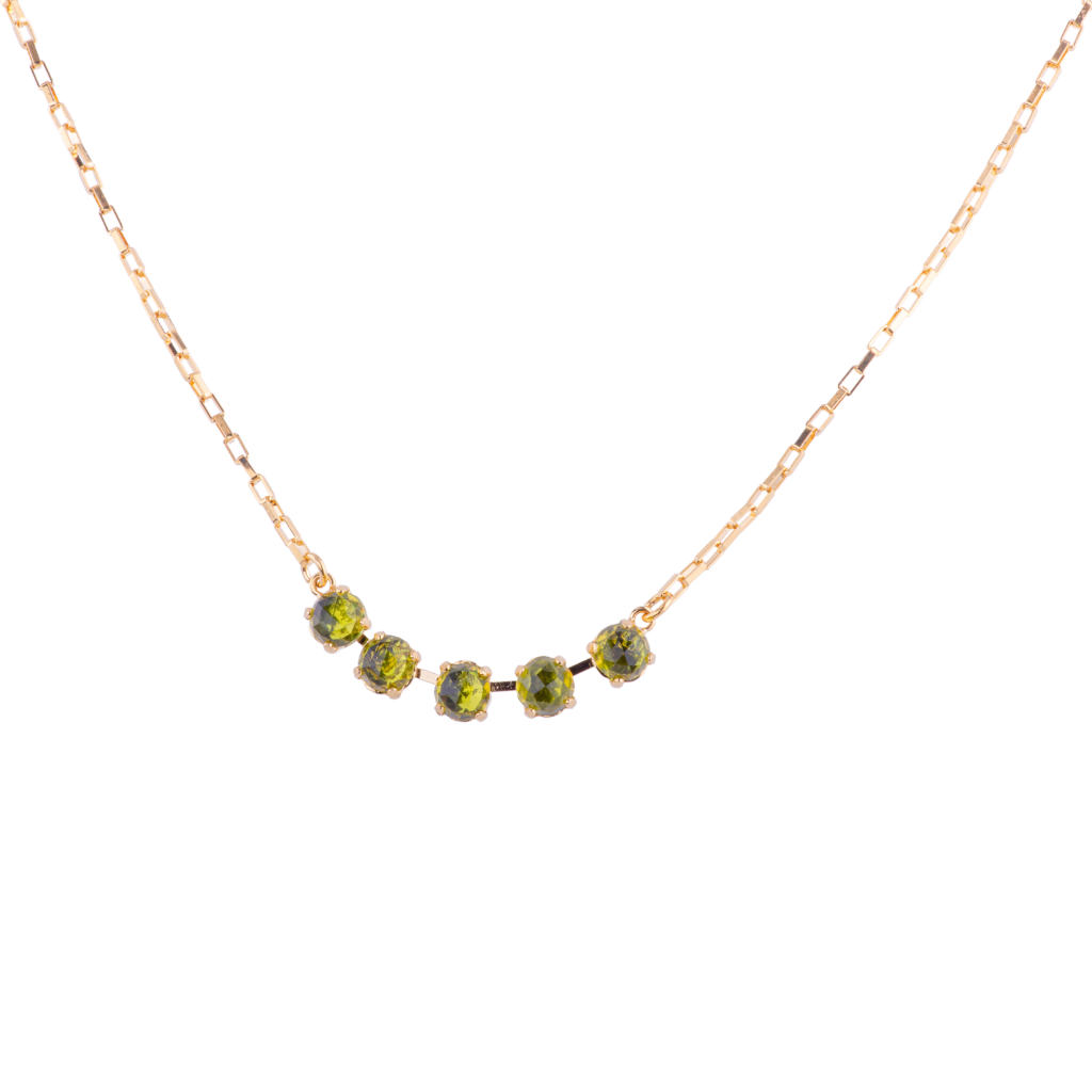 Medium Five Stone Necklace in "Peridot Quartz" - Yellow Gold