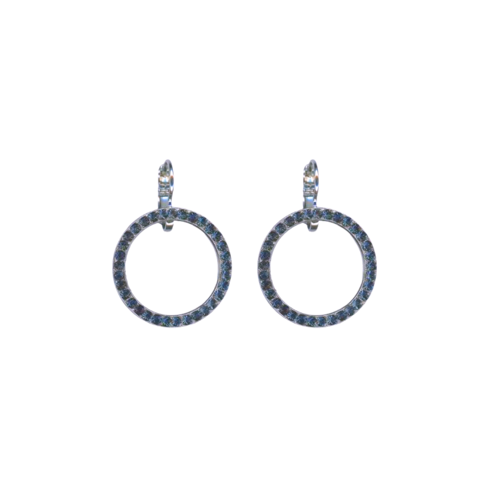 Large Open Circle Leverback Earrings in "Montana Blue" - Rhodium