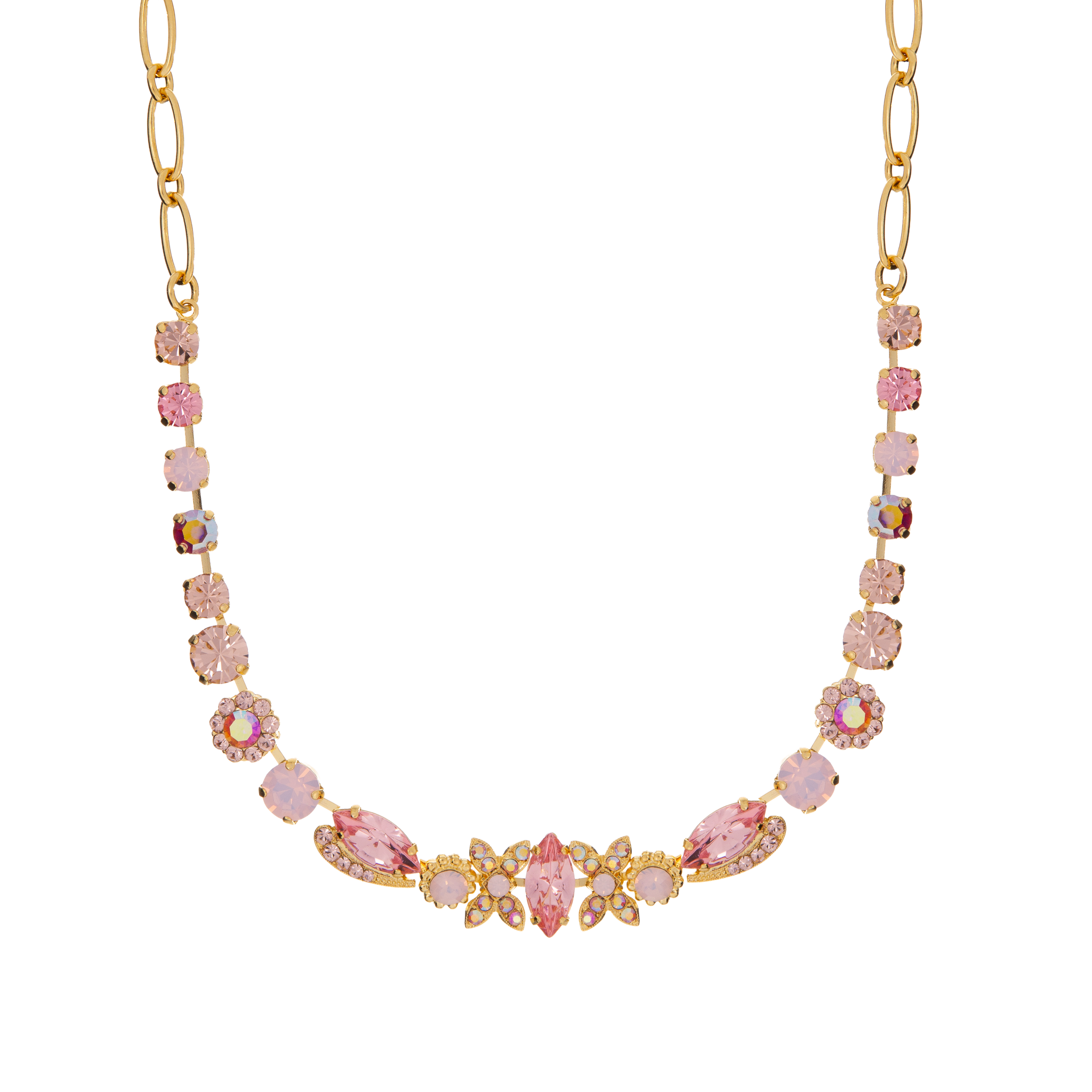 Marquise Necklace with Flower Adornments in  "Flamingo" *Custom*