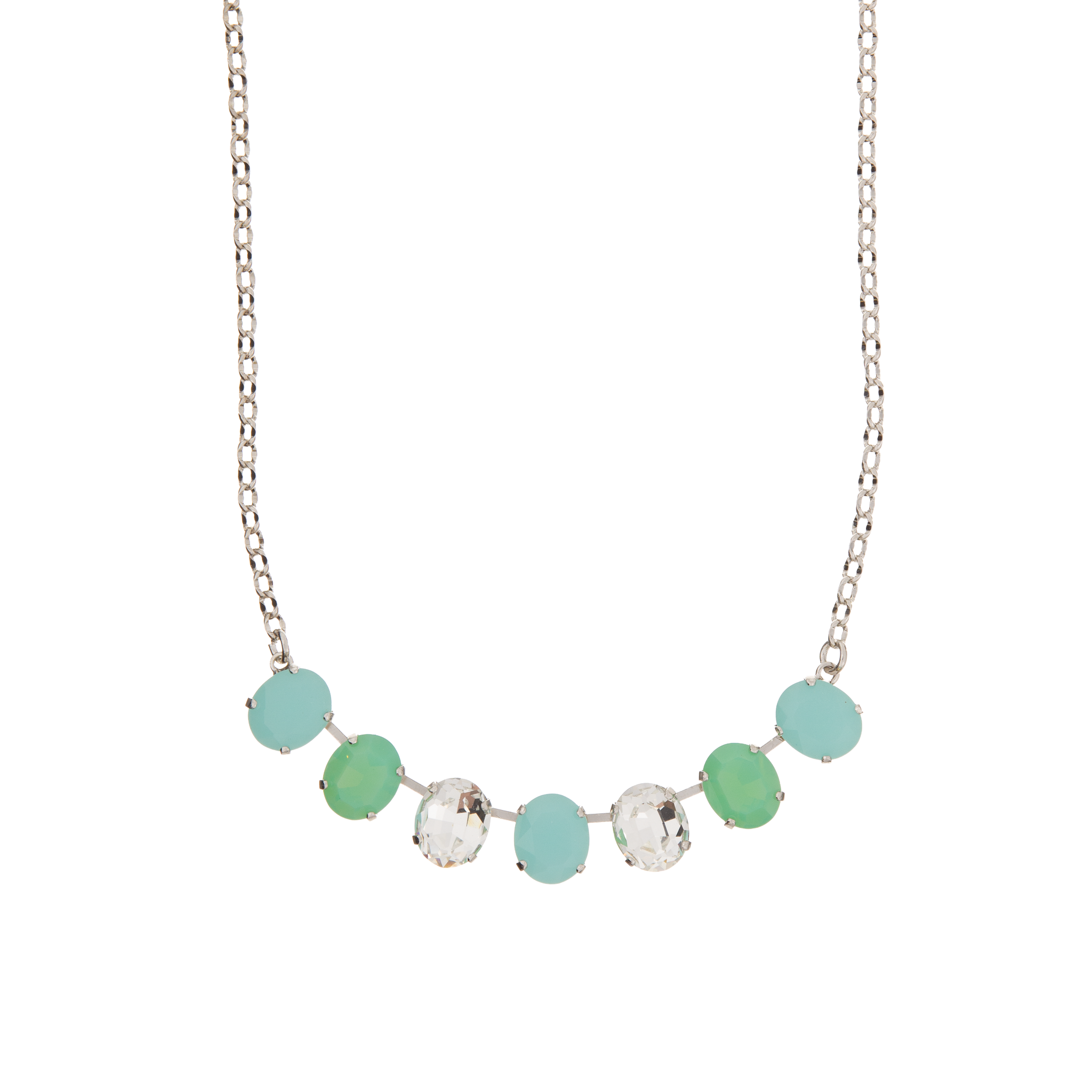 Large Oval Chain Necklace in "Malibu Mint" - Rhodium