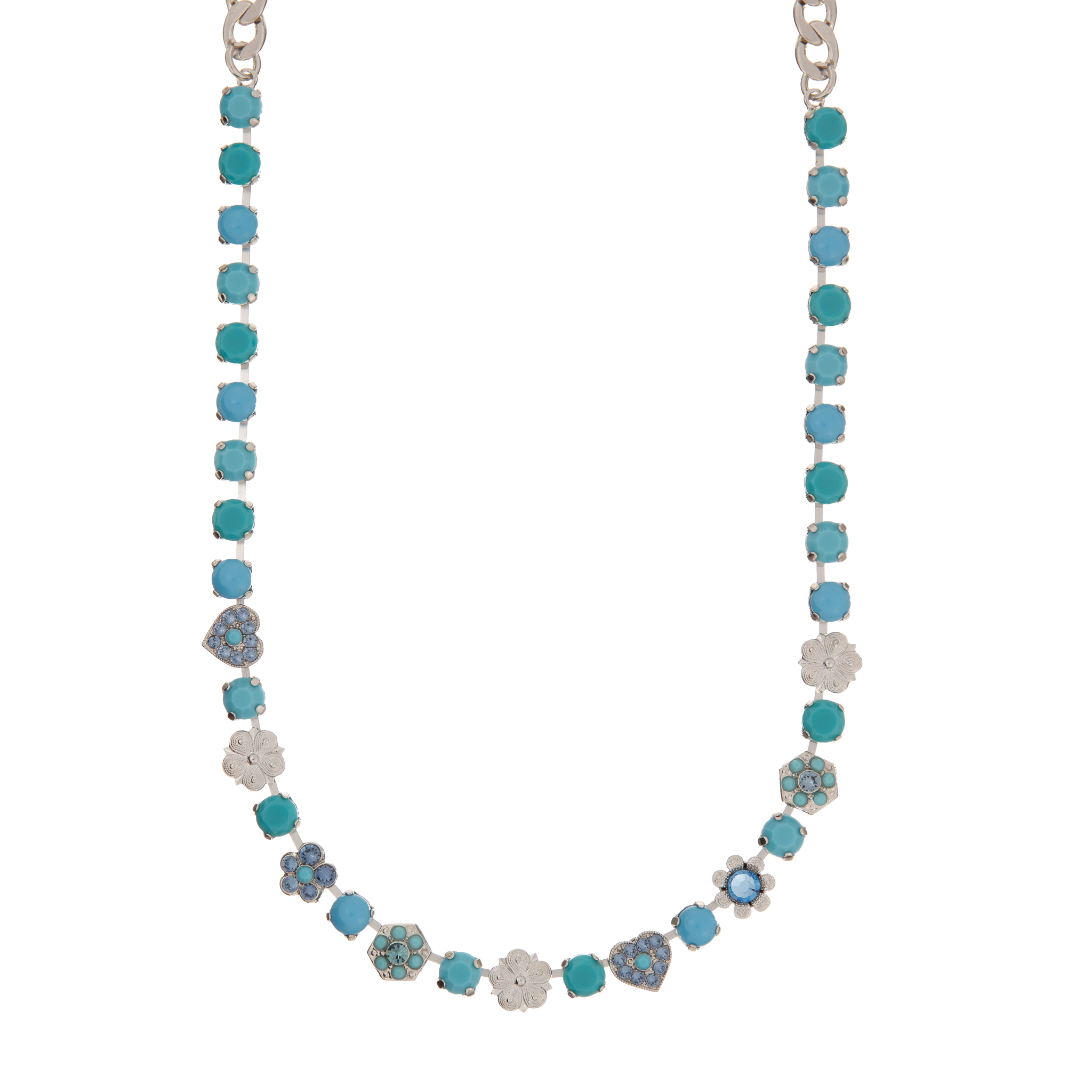 Small Heart & Flower Necklace in "Crystal Blue" *Custom*