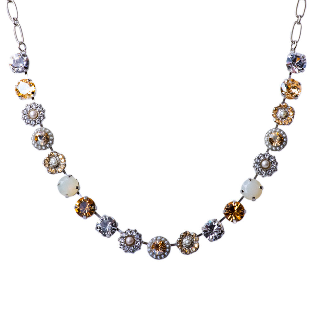 Large Rosette Necklace in "Butter Pecan"- Rhodium