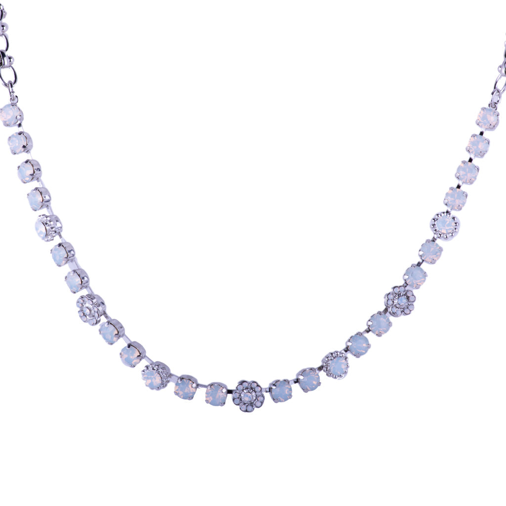 Petite Flower Cluster Necklace in "White Opal"- Rhodium
