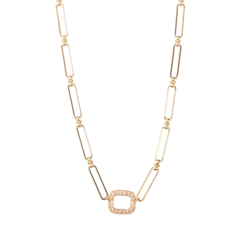 Petite Rectangle Pendant with Paperclip Chain in "Golden Shadow" *Custom*