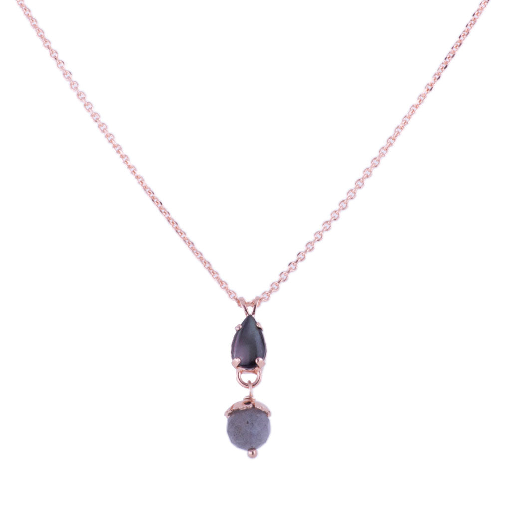 Small Pear Pendant with Drop in "Nightfall" - Rose Gold