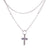 Double Chain Cross Necklace in "Obsidian Shores" - Rhodium