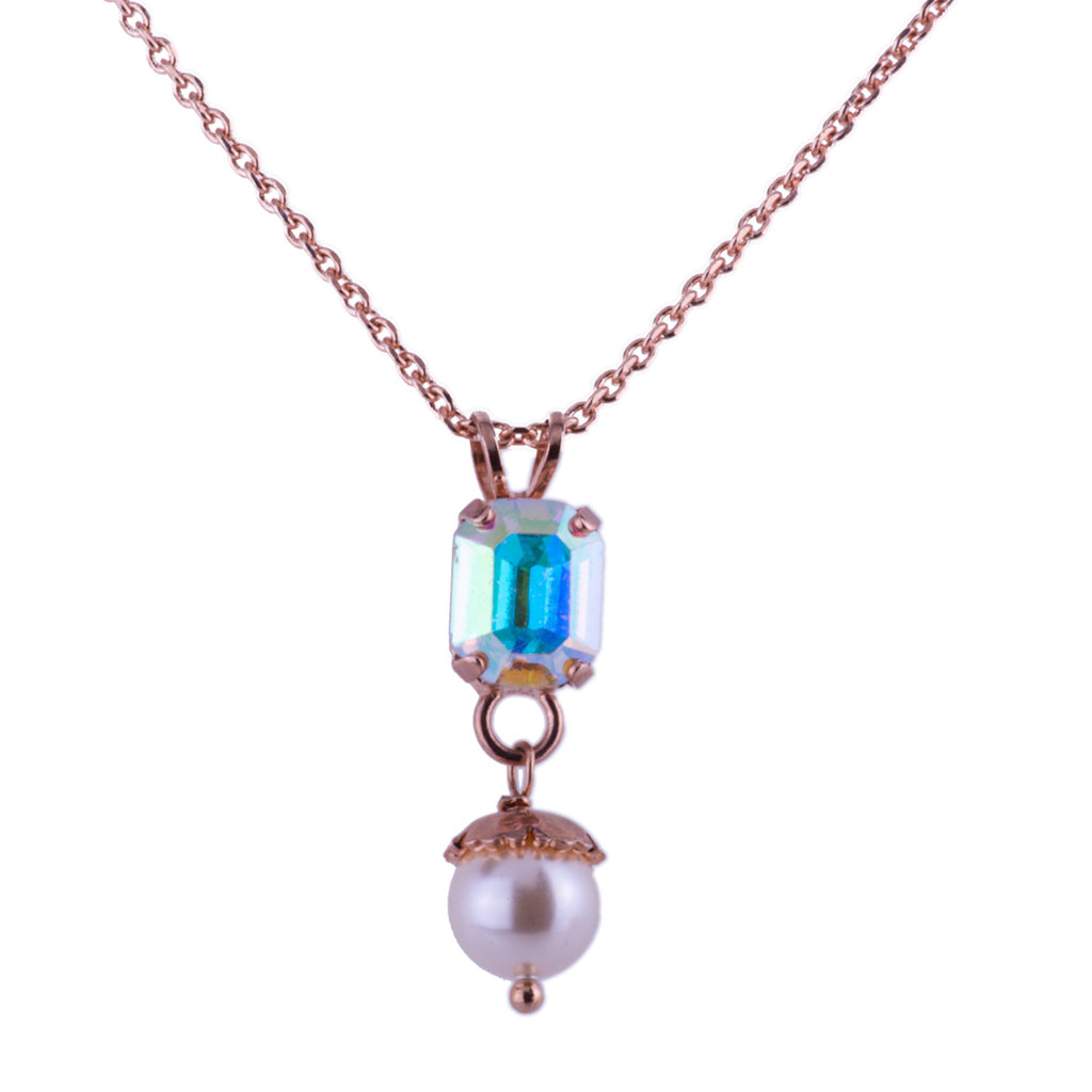 Small Emerald Pendant with Pearl Drop in "Dawn" - Rose Gold