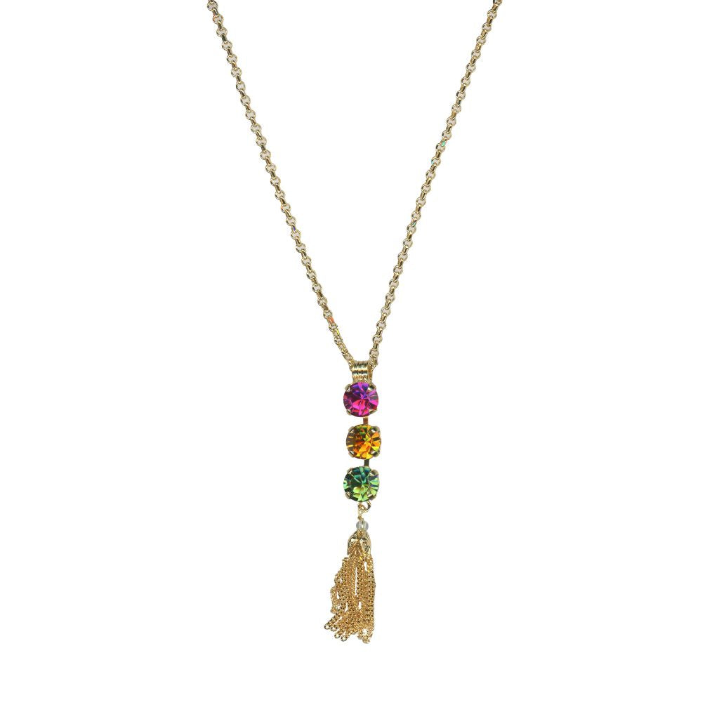 Medium Three Stone Pendant with Tassel in "Festival" *Custom*