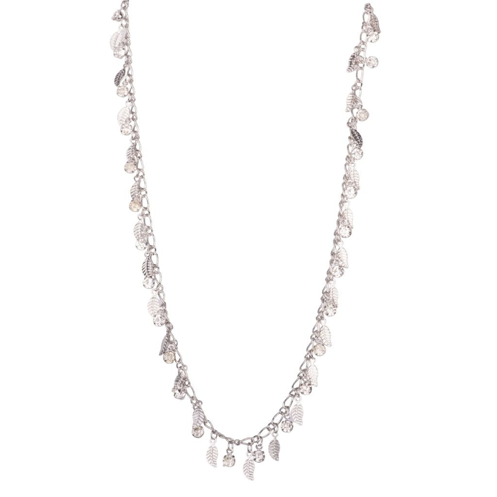 Leafy Crystal Chain - Rhodium