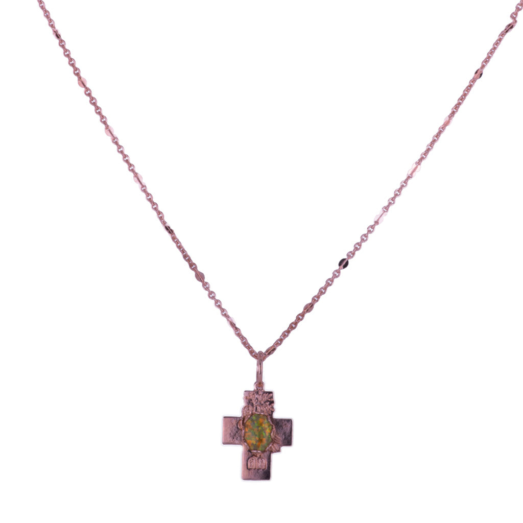 Small Cross Pendant in "Green Opal" - Rose Gold