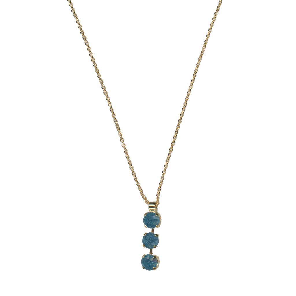 Medium Classic Three Stone Pendant in "Montana Blue ICE" - Yellow Gold