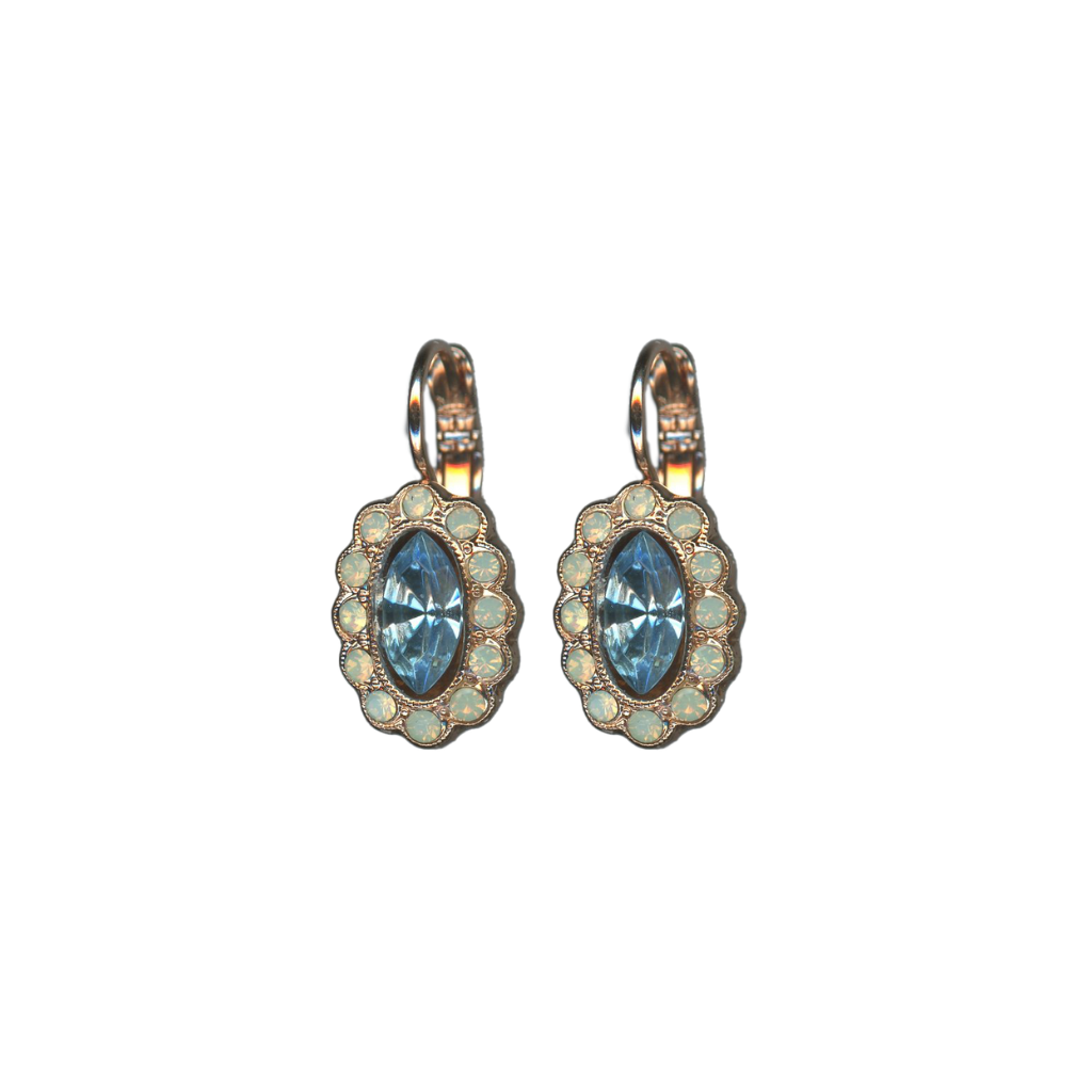 Halo Marquise Leverback Earrings in "Forget-me-not" - Rose Gold