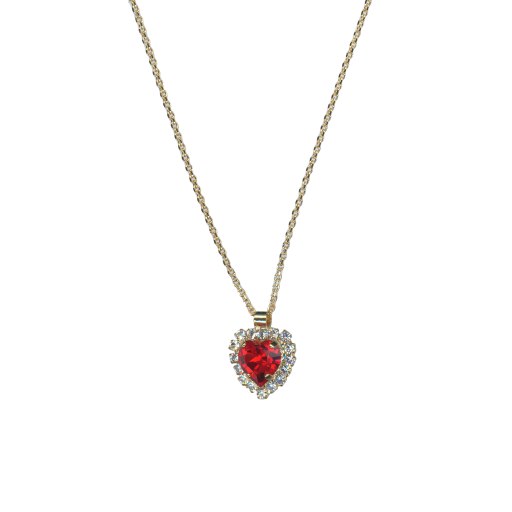 Halo Heart Pendant in "Clear Light Siam" - Rhodium