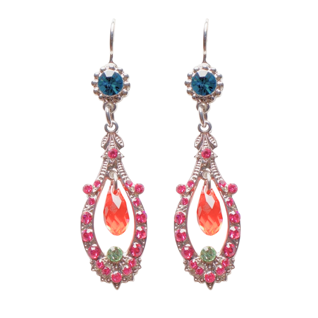 Open Oval Earrings with Dangle Briolette in "Coral Cove" *Custom*