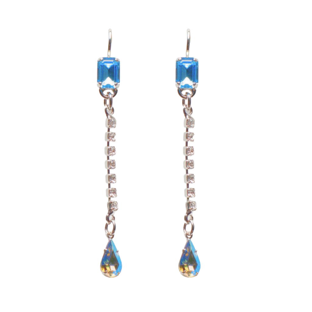 Petite Emerald & Crystal Dangle Earrings in "Bay Blue" *Custom*