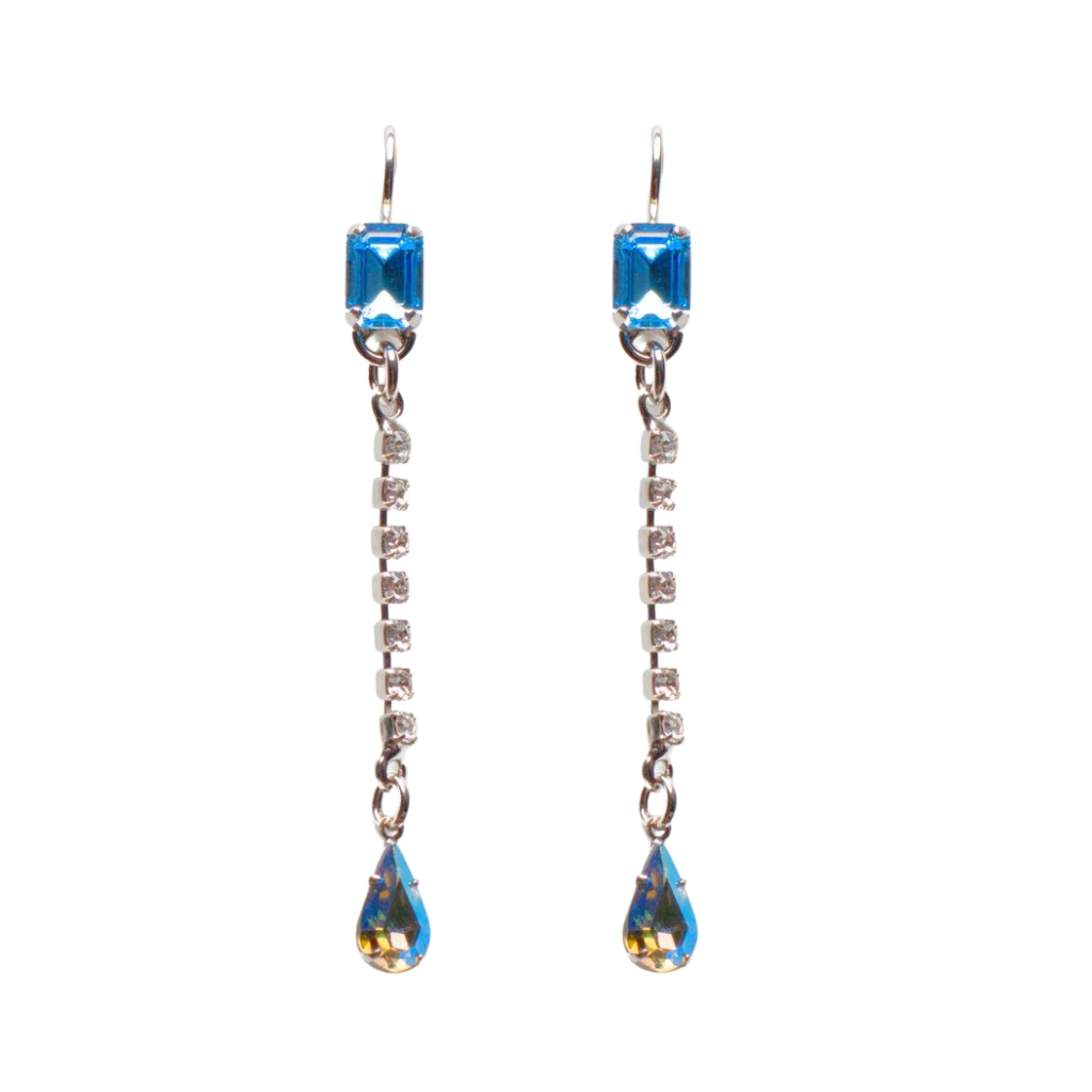 Petite Emerald & Crystal Dangle Earrings in "Bay Blue" - Yellow Gold