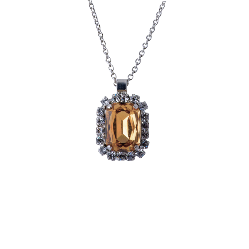 Large Emerald Cut Halo Pendant in "Butter Pecan" *Custom*