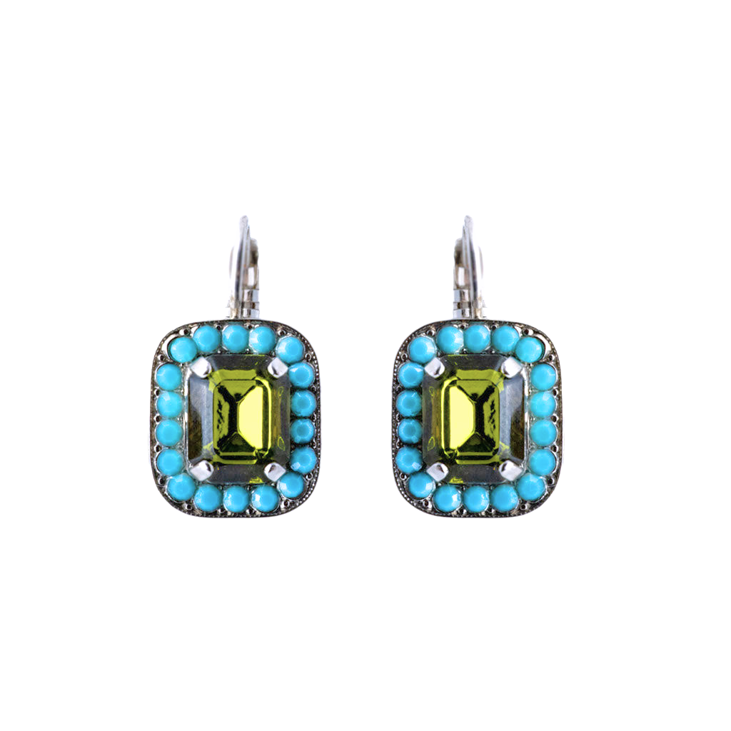 Emerald Cut Halo Leverback Earrings in "Pistachio" *Custom*