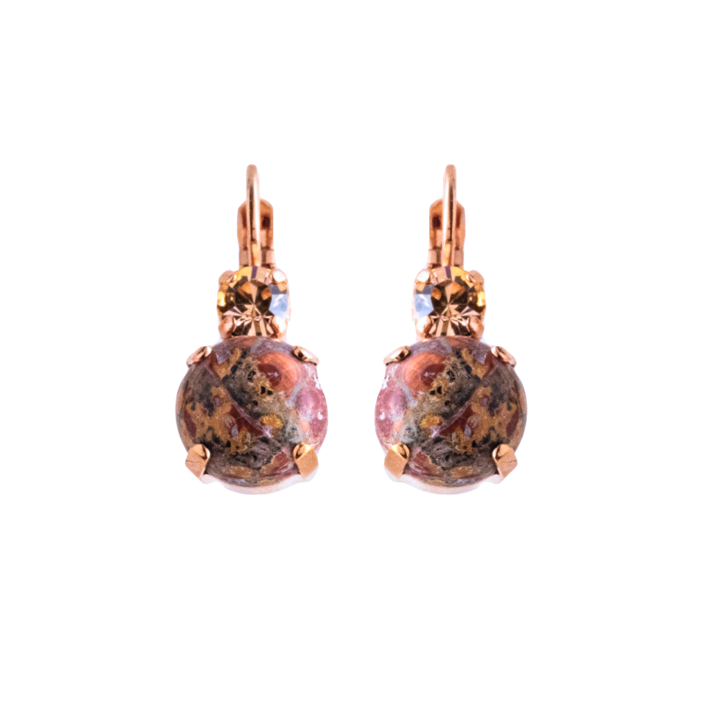 Large Double Stone Leverback Earrings in "Light Peach and Leopard Skin" *Custom*