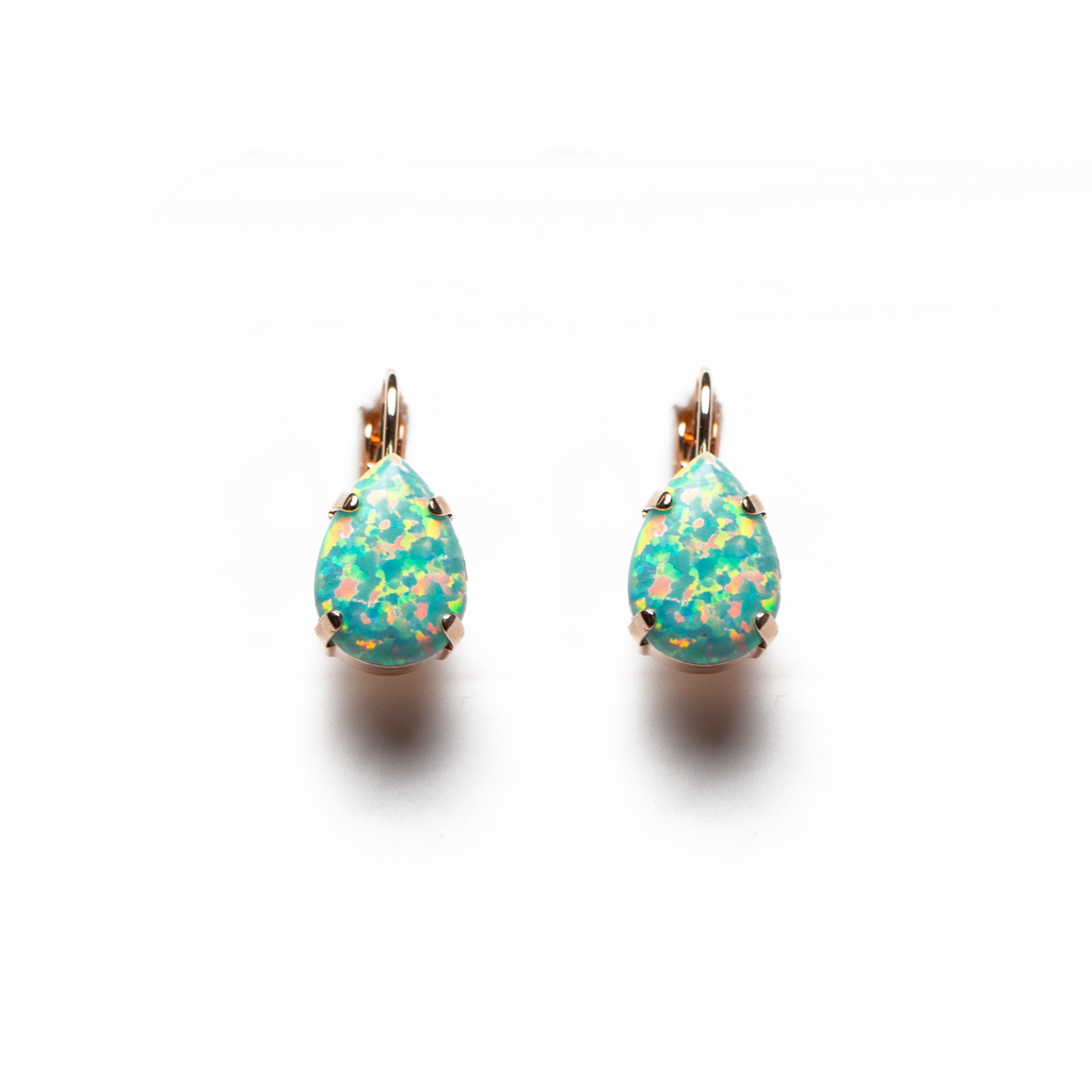 Pear Leverback Earrings in "Green Opal" *Custom*