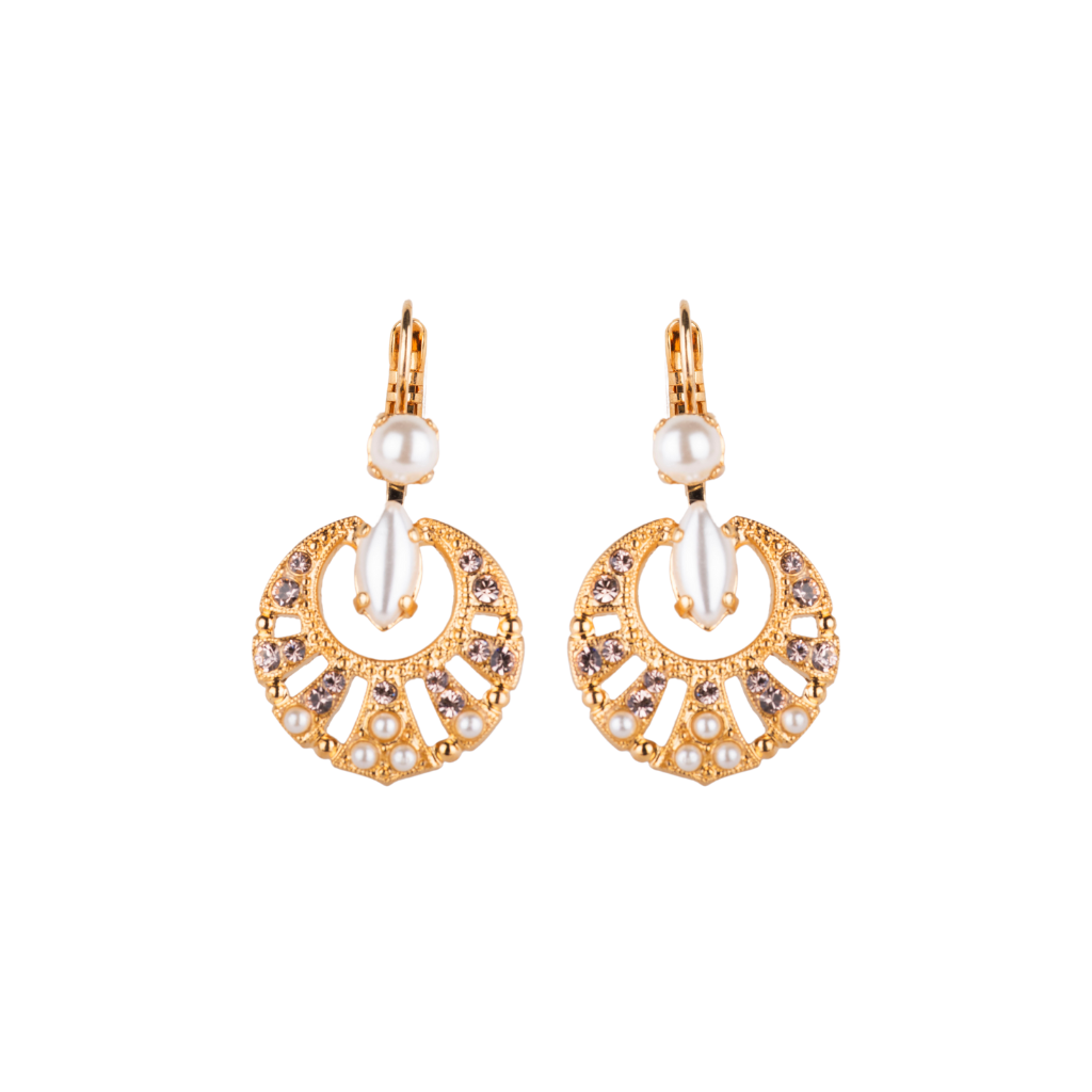 Round Shell Marquise Leverback Earrings in "Cookie Dough" - Yellow Gold