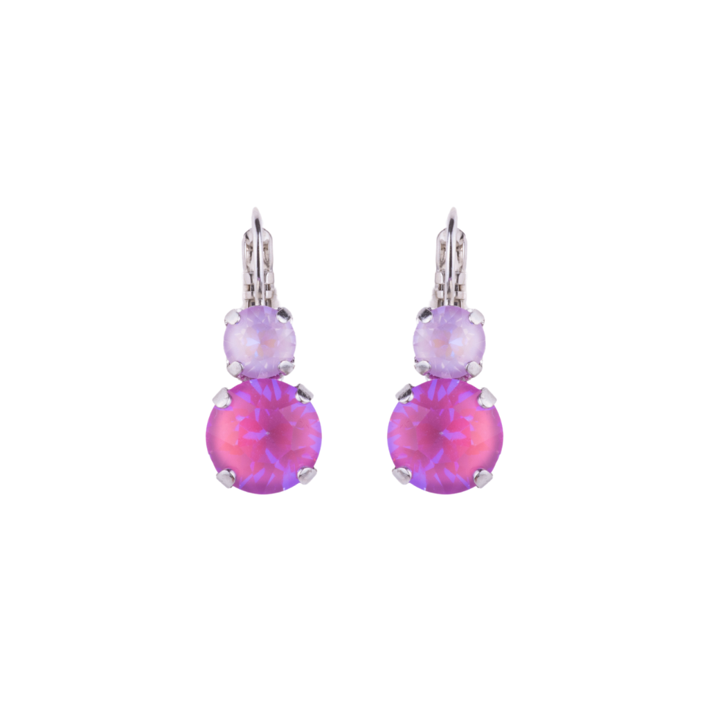 Large Double Stone Leverback Earrings "Sun-Kissed Lavender" - Rhodium