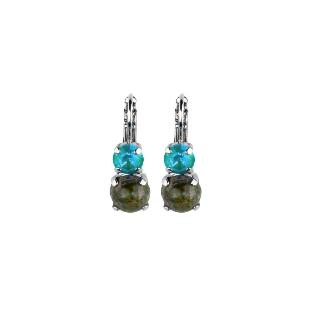 Medium Classic Two-Stone Leverback Earrings in "Deep Forest" - Rhodium