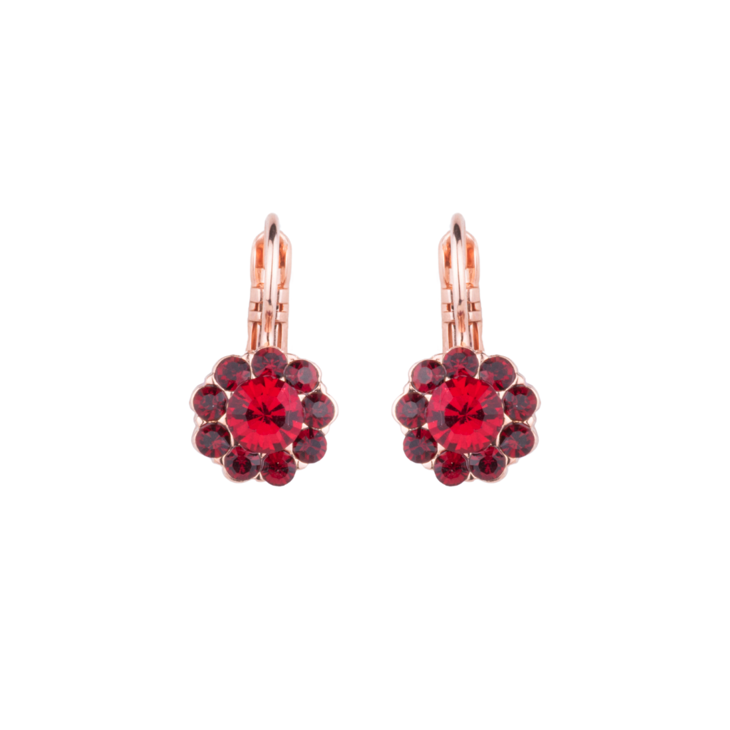 Medium Flower Leverback Earrings in "Siam Red" - Rose Gold