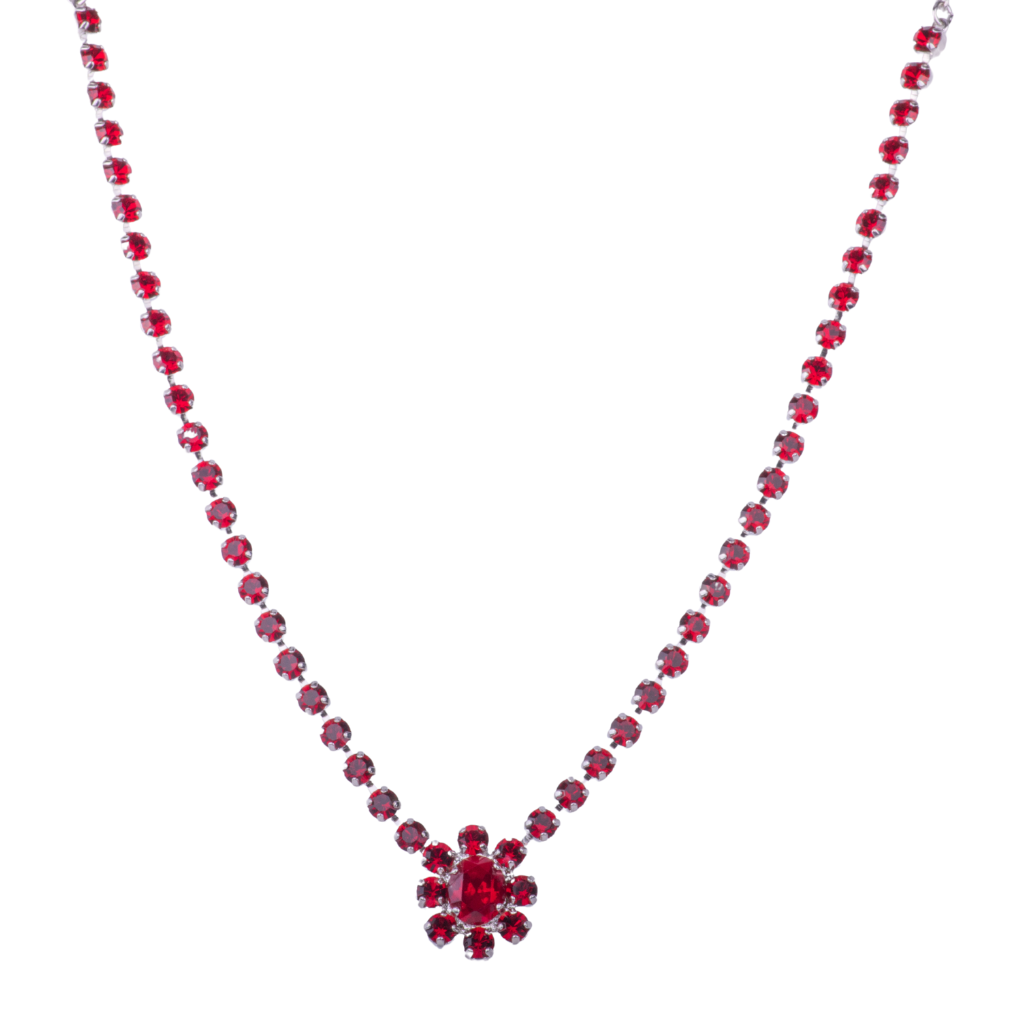 Small Necklace with Large Halo Center in "Siam Red" *Custom*