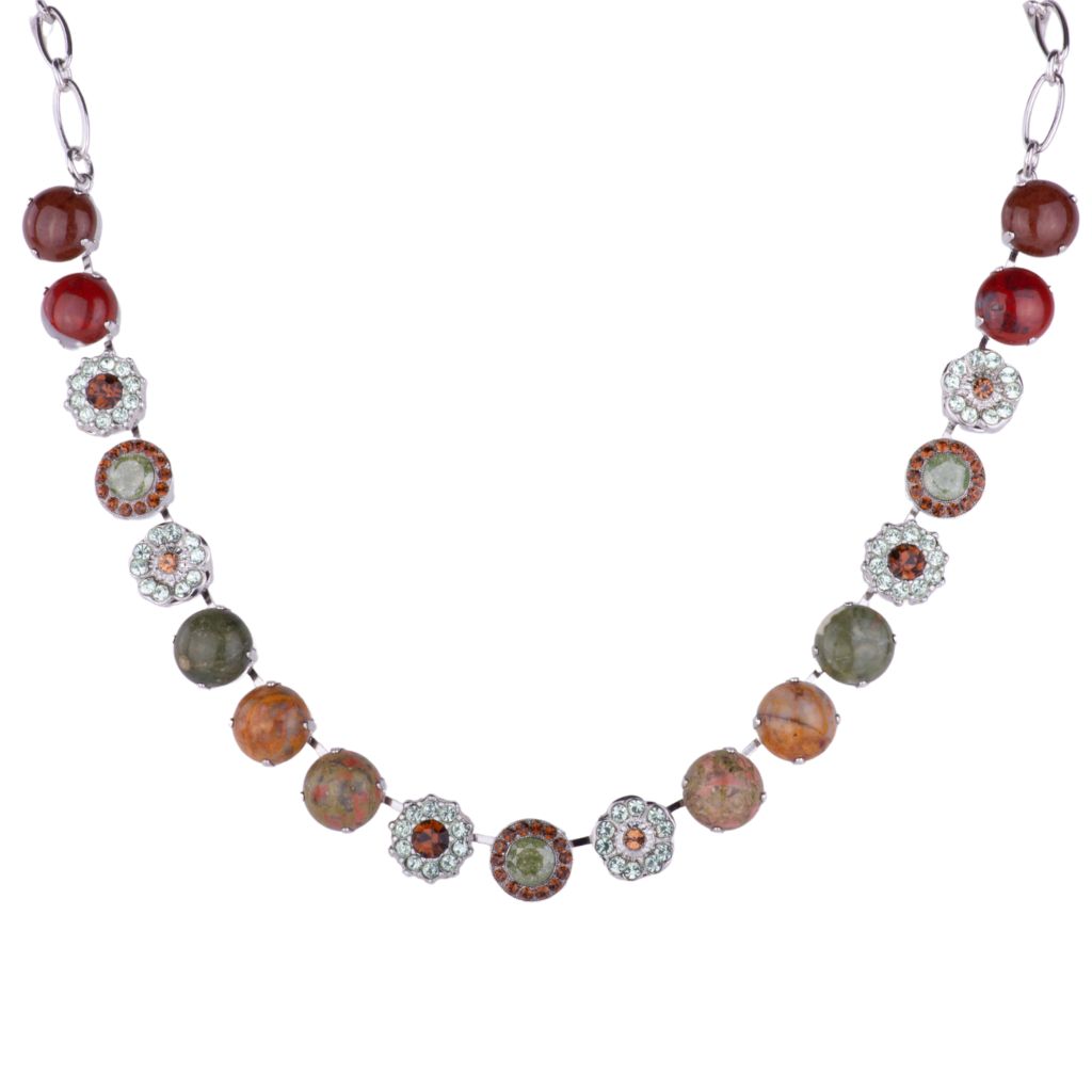 Large Rosette Rivoli Necklace in "Terra" - Rhodium