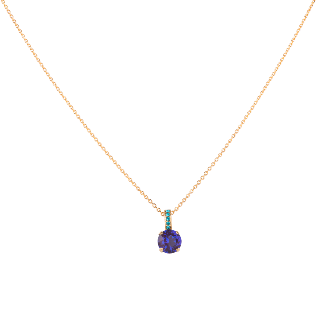 Large Embellished Single Sone Pendant in "Violet" - Yellow Gold